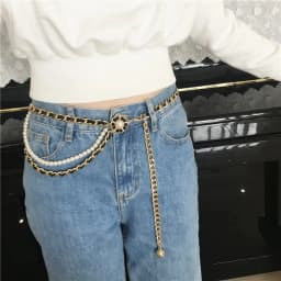 Pearl Chain Belts for Women Leather Luxury Jeans Metal Multi-layer Flower Straps Womans Belt for Dress Waist Chain Ladies