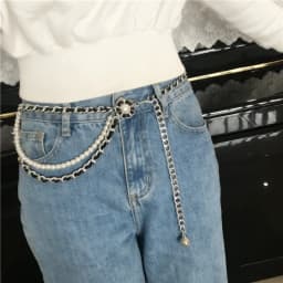 Pearl Chain Belts for Women Leather Luxury Jeans Metal Multi-layer Flower Straps Womans Belt for Dress Waist Chain Ladies
