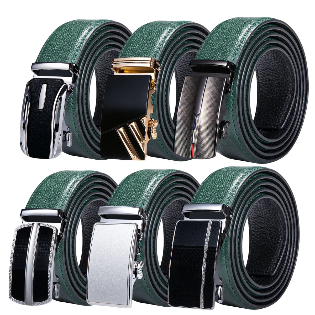High Quality Green Faux Leather Belts For Men Metal Automatic Buckle Men's Belt Luxury Famous Brand Waist Strap DiBanGu