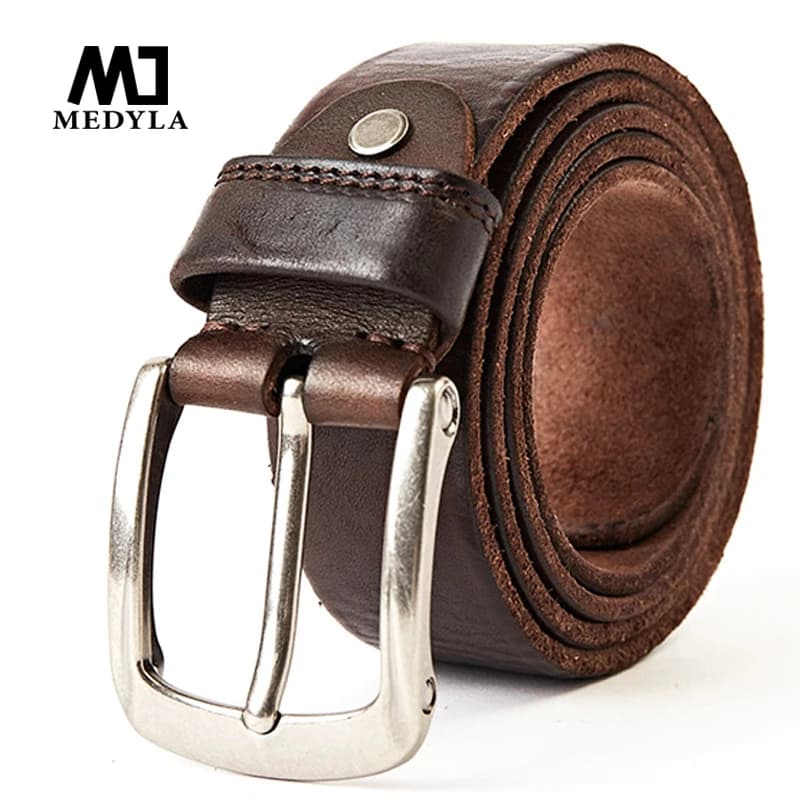 MEDYLA Men Belt Top Layer Leather Casual Belts Vintage Handmade Design Pin Buckle Genuine Leather Belts Male Waistband MD619