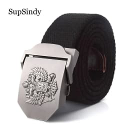SupSindy Men Canvas Belt Russian Metal Buckle Soviet CCCP Army Military Tactical Belts for Women Jeans Waistband Male Strap