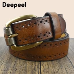 Deepeel 3.8cm Wide New 105-125cm Male Retro Genuine Leather Belt Hollow Top Layer Cowhide Pin Buckle Belts Men's Jeans Waistband