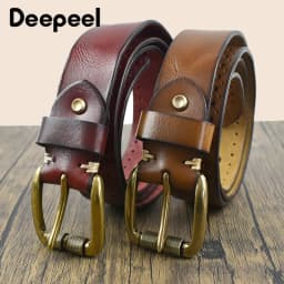 Deepeel 3.8cm Wide New 105-125cm Male Retro Genuine Leather Belt Hollow Top Layer Cowhide Pin Buckle Belts Men's Jeans Waistband