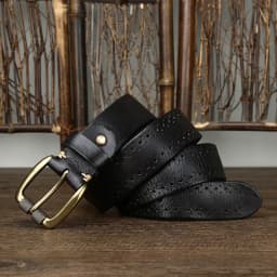 Deepeel 3.8cm Wide New 105-125cm Male Retro Genuine Leather Belt Hollow Top Layer Cowhide Pin Buckle Belts Men's Jeans Waistband