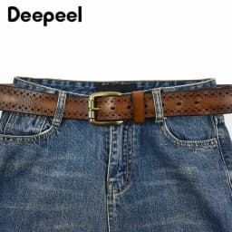 Deepeel 3.8cm Wide New 105-125cm Male Retro Genuine Leather Belt Hollow Top Layer Cowhide Pin Buckle Belts Men's Jeans Waistband