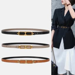 Double Sided PU Leather Belts Women Retro Metal Buckle Thin Waistband Female Dress Coat Pants Decorative Waist Straps