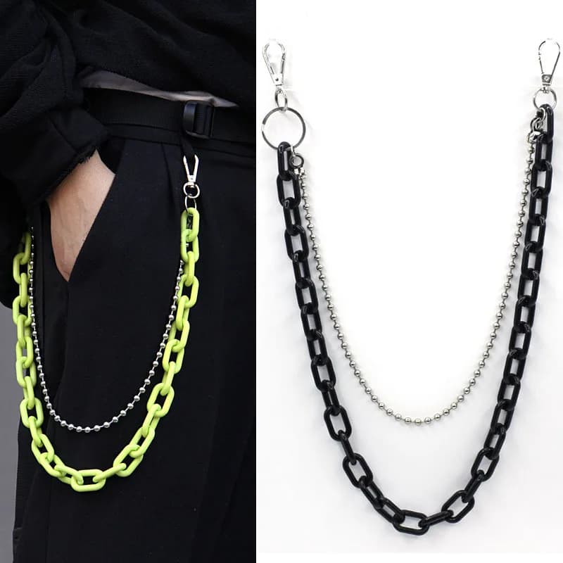 Fashion Man Women Belt Punk Hip-hop Trendy Two Layers Belt Key Chain Waist Pants Chain Jeans Long Metal Clothing Accessories