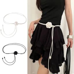 Camellia Flower Leather Rope Waist Chain For Women Thin Belt Sweet Knot Waistband Fashion Clothes Dress Decorative Girdles Strap