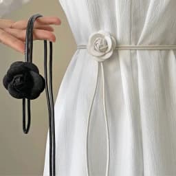 Camellia Flower Leather Rope Waist Chain For Women Thin Belt Sweet Knot Waistband Fashion Clothes Dress Decorative Girdles Strap