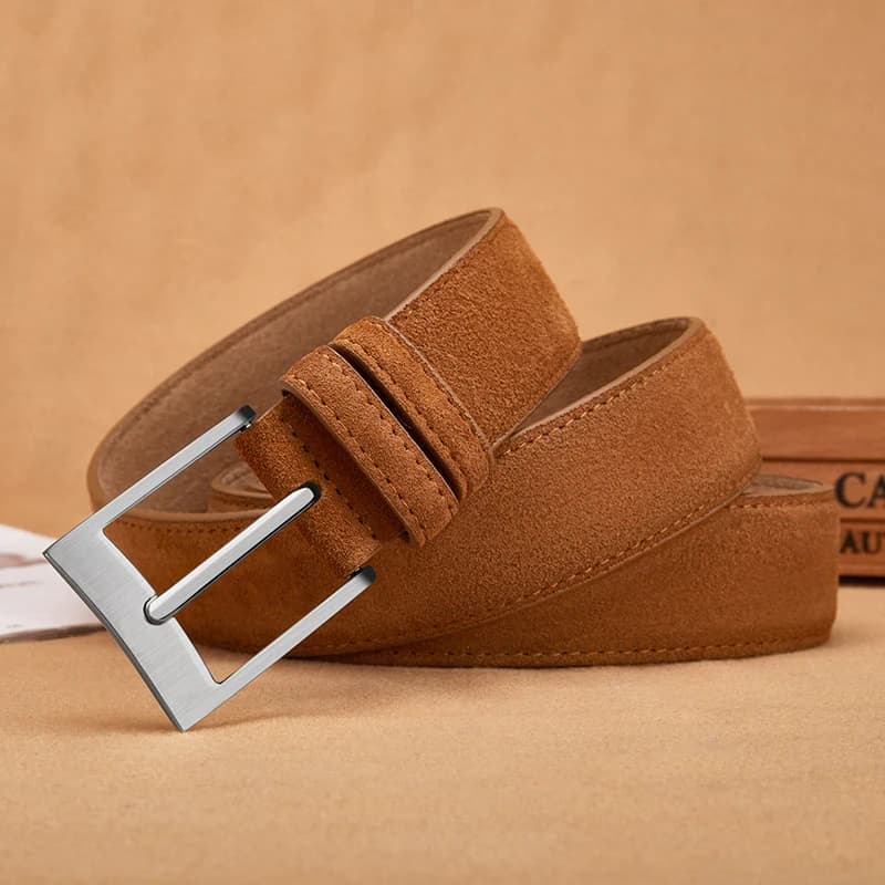 Sude Belt Cowskin Genuine Leather For Man And Lady With Oxford Fabric Strap Genuine Leather Luxury Pin Buckle Blue Gray Belts