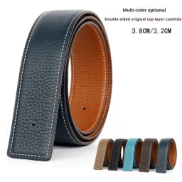 3.2/3.8cm Luxury Wide Belt Without Buckle Fashion Belts First Layer Genuine Cowhide Belt,Unisex,Double-sided,Two-color