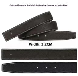 3.2/3.8cm Luxury Wide Belt Without Buckle Fashion Belts First Layer Genuine Cowhide Belt,Unisex,Double-sided,Two-color