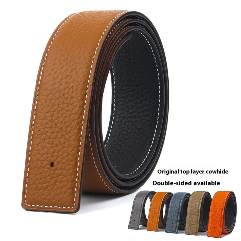3.2/3.8cm Luxury Wide Belt Without Buckle Fashion Belts First Layer Genuine Cowhide Belt,Unisex,Double-sided,Two-color