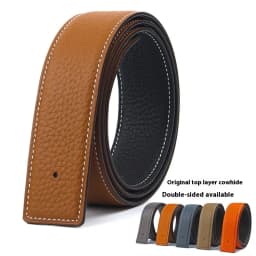 3.2/3.8cm Luxury Wide Belt Without Buckle Fashion Belts First Layer Genuine Cowhide Belt,Unisex,Double-sided,Two-color