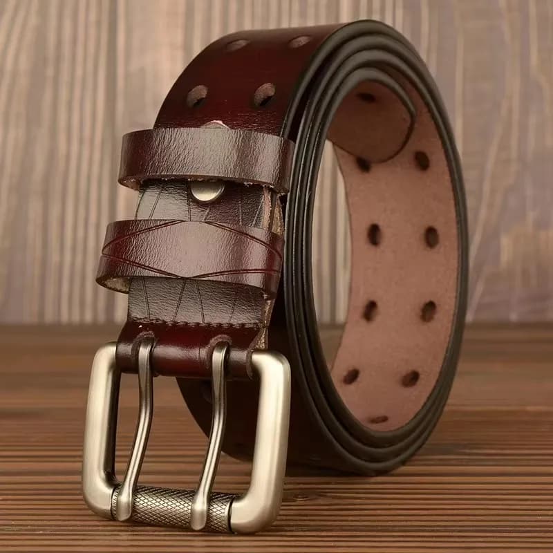 3.8CM High Quality Genuine Leather Belts for Men Brand Strap Male Double Needle Pin Buckle Fancy Vintage Jeans Cowboy