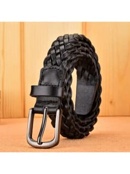 2023 Women Casual Luxury New Style Width 2.5cm Woven Belt Needle Buckle Real Leather Head Layer Cowhide Handmade Decorative