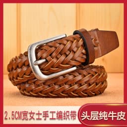 2023 Women Casual Luxury New Style Width 2.5cm Woven Belt Needle Buckle Real Leather Head Layer Cowhide Handmade Decorative