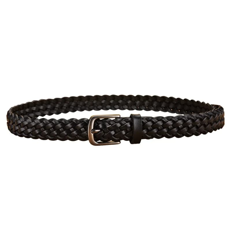 2023 Women Casual Luxury New Style Width 2.5cm Woven Belt Needle Buckle Real Leather Head Layer Cowhide Handmade Decorative