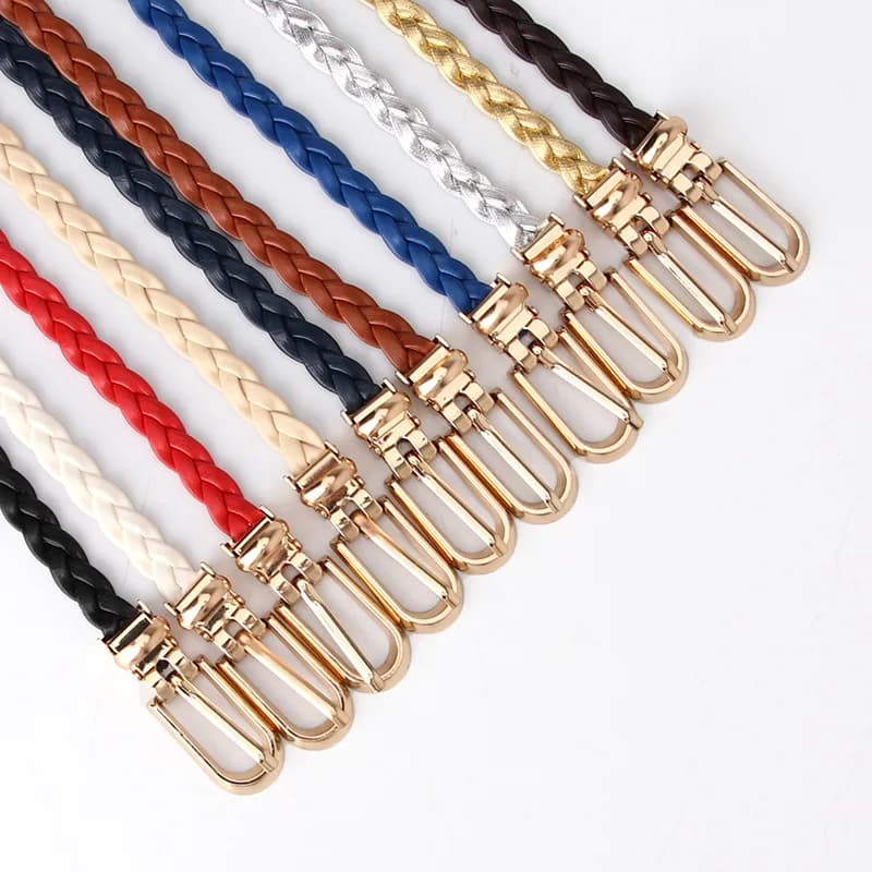 0.9x106cm Women Thin Skinny Vintage Ladies Dress Belts Braid PU Leather Belt for Jeans Pin Buckle Female Strap Candy Colors