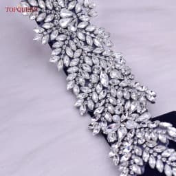 TOPQUEEN S420-B Women Black Fashion Elastic Wide Belts Silver Rhinestone Handmade Beaded Sash Dress Accessories Luxury Sparkly