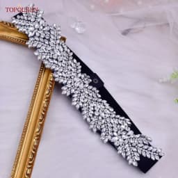 TOPQUEEN S420-B Women Black Fashion Elastic Wide Belts Silver Rhinestone Handmade Beaded Sash Dress Accessories Luxury Sparkly