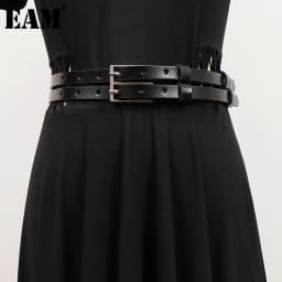 [EAM] Pu Leather Black Double Layers Long Wide Belt Personality Women New Fashion Tide All-match Spring Autumn 2026 1DH8721