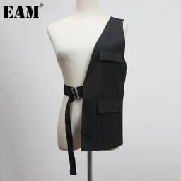 [EAM] Black Pocket Irregular Long Adjustable Belt Personality Women New Fashion Tide All-match Spring Autumn 2026 1DF2075