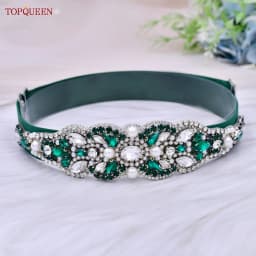 TOPQUEEN S407-B Women Elastic Belts for Party Dress Gown Silver Rhinestone Girdle Female Shiny Waistband Fashion Daily Luxurious