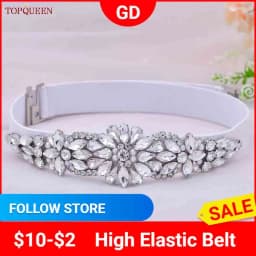 TOPQUEEN S407-B Women Elastic Belts for Party Dress Gown Silver Rhinestone Girdle Female Shiny Waistband Fashion Daily Luxurious