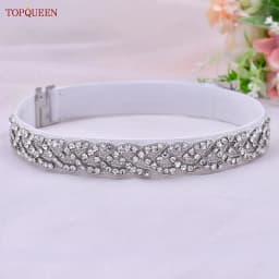 TOPQUEEN S407-B Women Elastic Belts for Party Dress Gown Silver Rhinestone Girdle Female Shiny Waistband Fashion Daily Luxurious