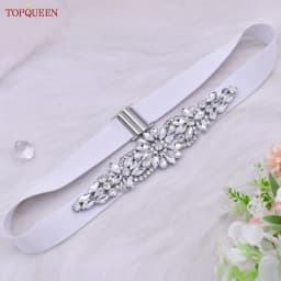 TOPQUEEN S407-B Women Elastic Belts for Party Dress Gown Silver Rhinestone Girdle Female Shiny Waistband Fashion Daily Luxurious
