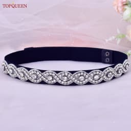 TOPQUEEN S407-B Women Elastic Belts for Party Dress Gown Silver Rhinestone Girdle Female Shiny Waistband Fashion Daily Luxurious