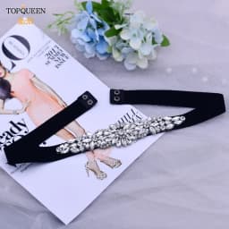 TOPQUEEN S407-B Women Elastic Belts for Party Dress Gown Silver Rhinestone Girdle Female Shiny Waistband Fashion Daily Luxurious