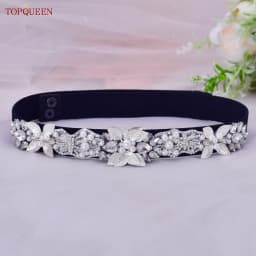 TOPQUEEN S407-B Women Elastic Belts for Party Dress Gown Silver Rhinestone Girdle Female Shiny Waistband Fashion Daily Luxurious