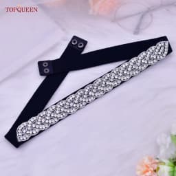TOPQUEEN S407-B Women Elastic Belts for Party Dress Gown Silver Rhinestone Girdle Female Shiny Waistband Fashion Daily Luxurious