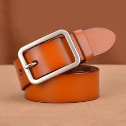 KOLBER 3.3cm Women's Leather Belt Metal Silver Buckle Trouser Belt for Women Natural Cowhide Brown Casual Belt Female Waistband