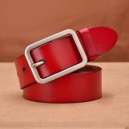 KOLBER 3.3cm Women's Leather Belt Metal Silver Buckle Trouser Belt for Women Natural Cowhide Brown Casual Belt Female Waistband