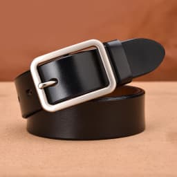 KOLBER 3.3cm Women's Leather Belt Metal Silver Buckle Trouser Belt for Women Natural Cowhide Brown Casual Belt Female Waistband