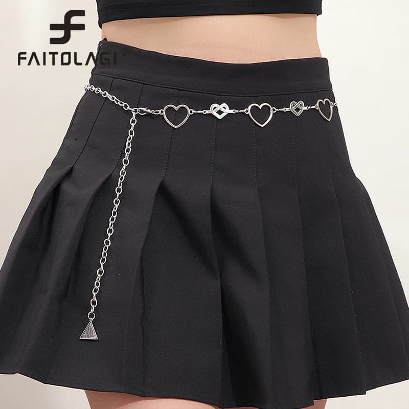 Heart Love Sliver Metal Waist Chain Women Thin Belt Y2K Aesthetic Kpop Egirl Slim Body Strap For Dress Decor Girl Gothic Girdle
