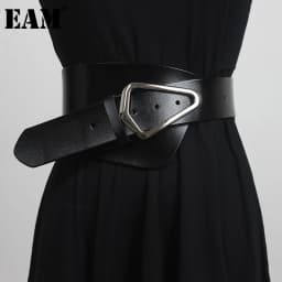[EAM]  Irregular Genuine Leather Wide Multicolor Belt Personality Women New Fashion Tide All-match Spring Autumn 2026 1DD3996