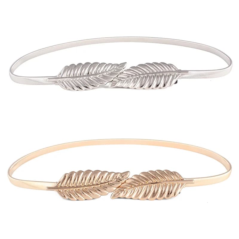 Women Metal Vintage Belt Leaf Fashion Stylish Golden/Silver Leaves Design Chains Lady Metal Elastic Chain Dress Waist Decoratio