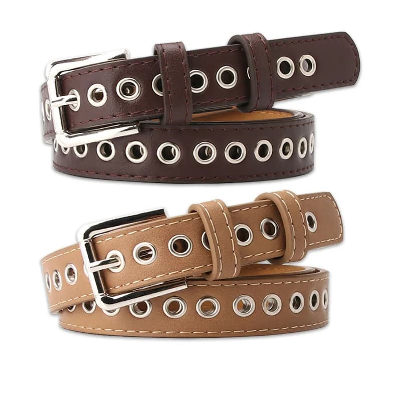 New Fashion Women Canvas Belts Hollow Out Air Hole Waistband Long Personality Casual Metal Ring Wild Belt Ceinture Femme Present