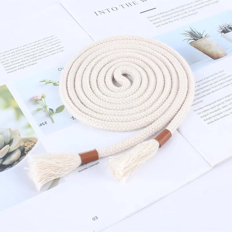 Fashion Women Braided Belts Rope for Dresses Tassel Waist Belt Female Twist Weaving Knot Belt Cotton String