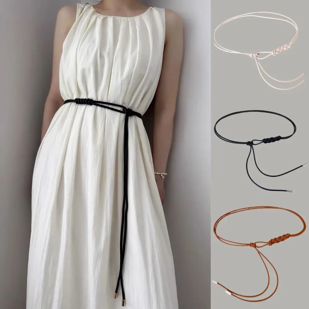 Fashion PU Leather Thin Belt Women's Knotted Waist Belt Dress Coat Shirt Decor Rope Waistband Simple Versatile Waist Rope Belt