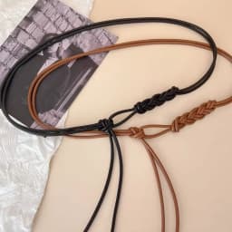 Fashion PU Leather Thin Belt Women's Knotted Waist Belt Dress Coat Shirt Decor Rope Waistband Simple Versatile Waist Rope Belt