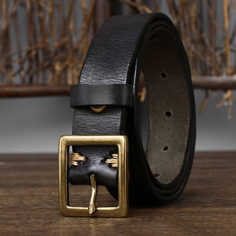 2.8cm Width Retro Women Jeans Belt Genuine Leather Belt Women Ceinture Vintage Brass Belt Buckle Leather Belt For Women Waist
