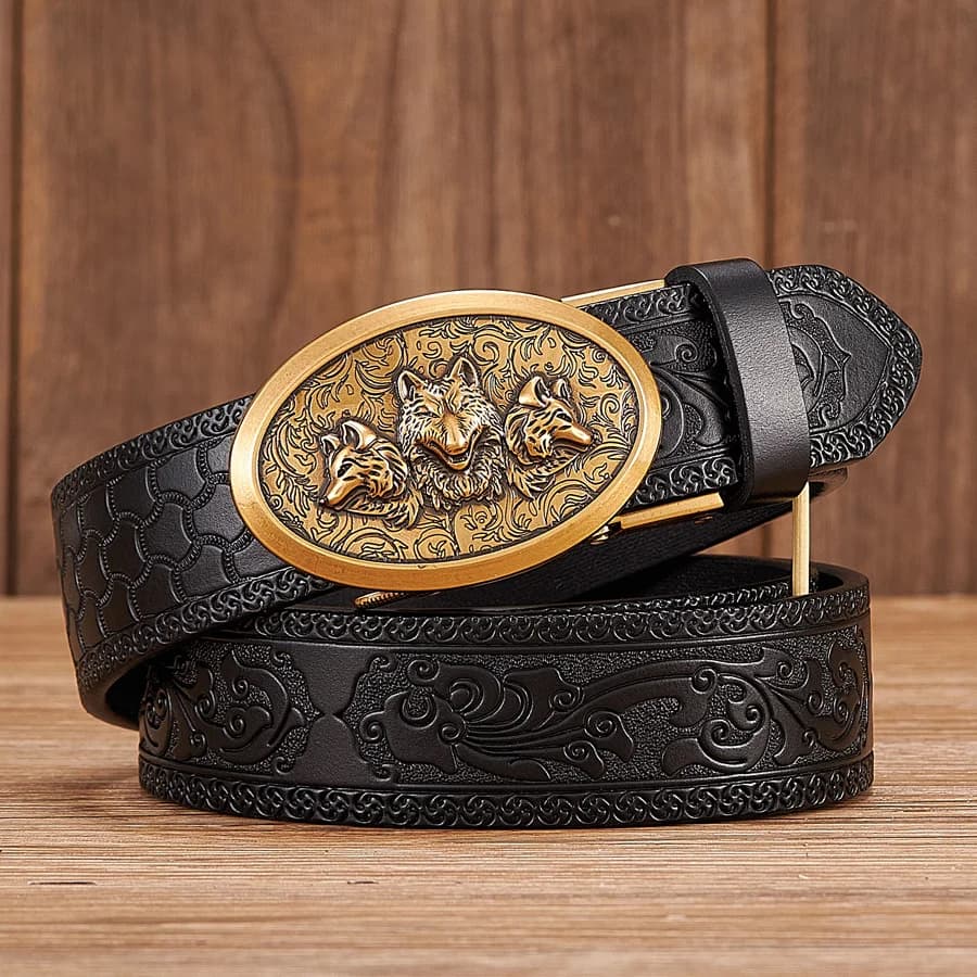 Wolf Designer Belt for Men Retro Automatic Buckle Arts and Crafts Belt Men Genuine Cow Leather Waist Band Honorable Strap