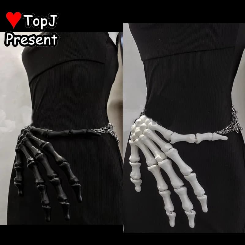 Gothic Punk Waist Chain Skeleton Hand Design Belt Edgy Cosplay Subculture Fashion Accessory Vintage Lolita Waist Belt for Women