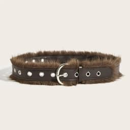 Vintage Faux Fur Waist Belt For Women Y2K Belt Retro All-Match Plush Waist Chain Autumn And Winter PU Leather Imitation Fur Belt
