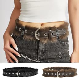 Vintage Faux Fur Waist Belt For Women Y2K Belt Retro All-Match Plush Waist Chain Autumn And Winter PU Leather Imitation Fur Belt